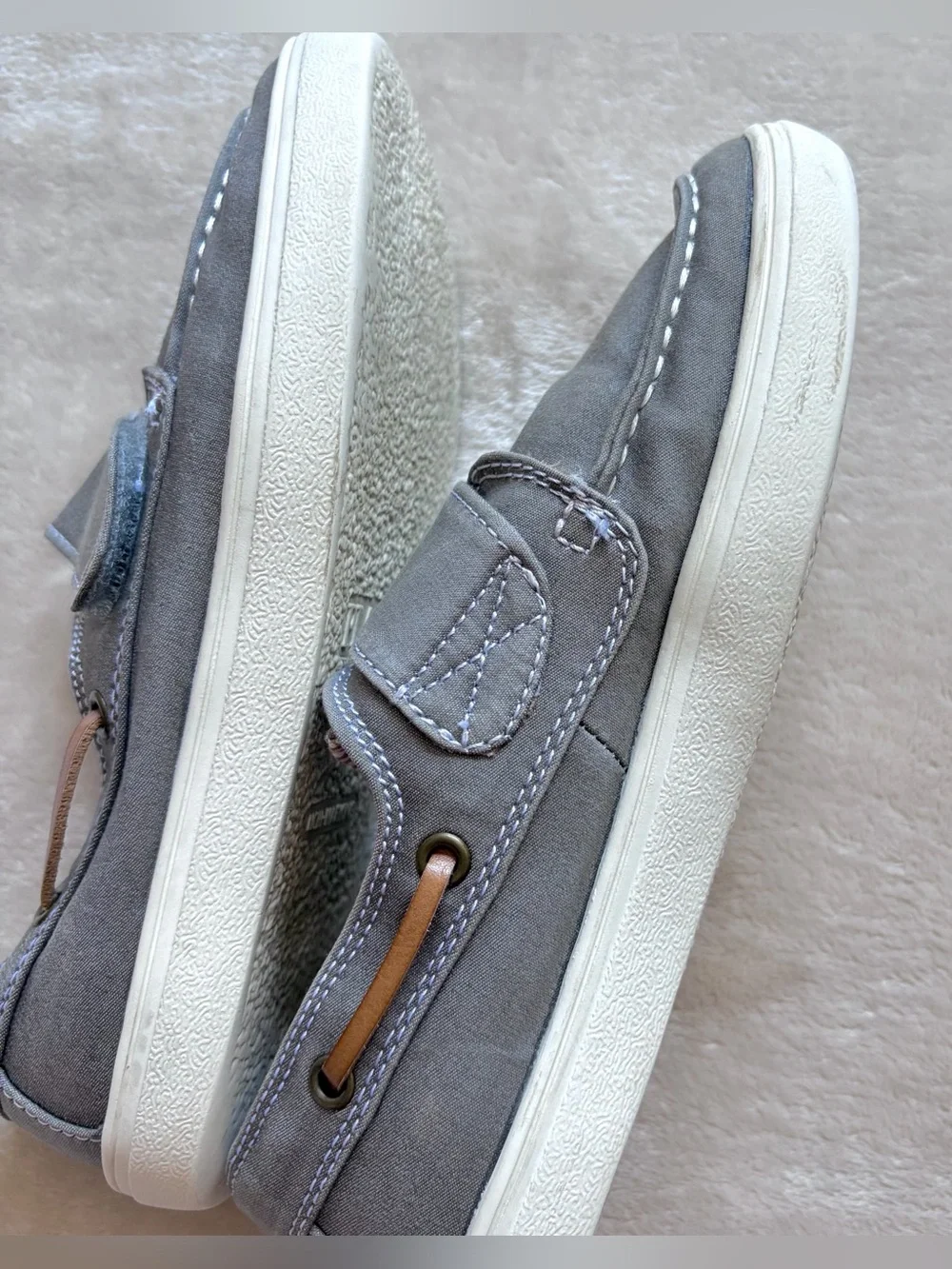 Children's Place Boys Gray Loafers - Slip On Boat Shoes W/ Velcro Strap, Size 3